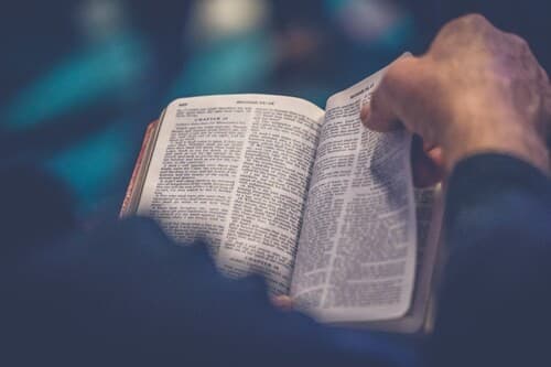 An open Bible during worship